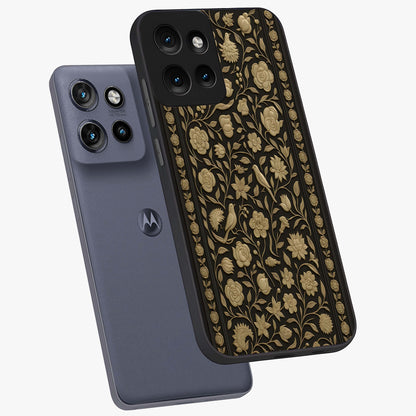 Golden Evil Eye Mandala Glass Case displayed in angled mockup highlighting protective evil eye symbol with golden mandala design.