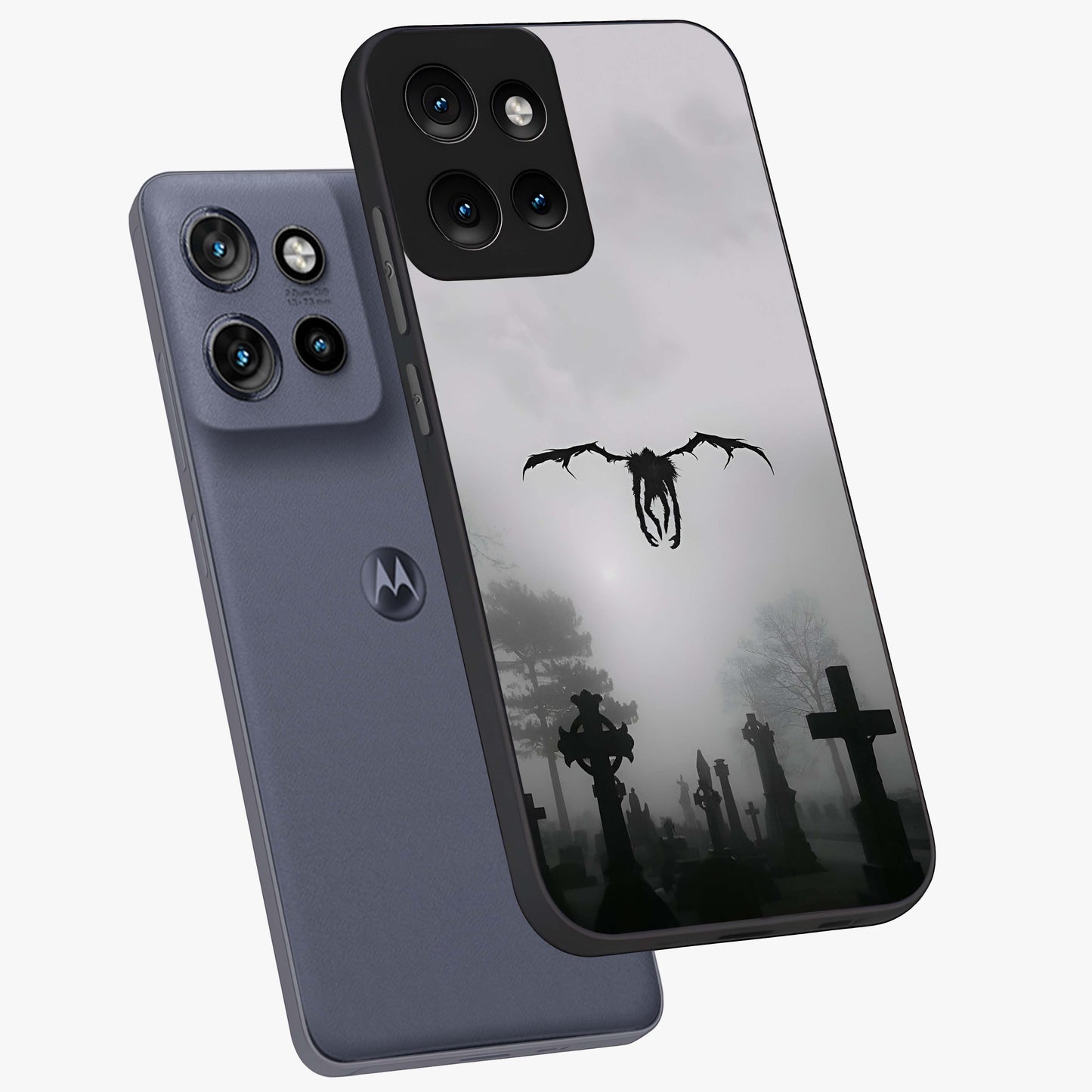 Graveyard Shadow Descent Glass Case displayed in angled mockup highlighting eerie shadow illustration with gothic aesthetic.