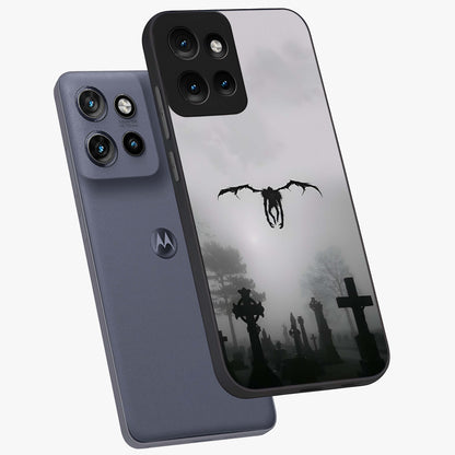 Graveyard Shadow Descent Glass Case displayed in angled mockup highlighting eerie shadow illustration with gothic aesthetic.