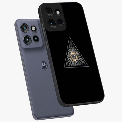 Illuminati Evil Glass Case displayed in angled mockup highlighting dark occult inspired design with bold aesthetic style.
