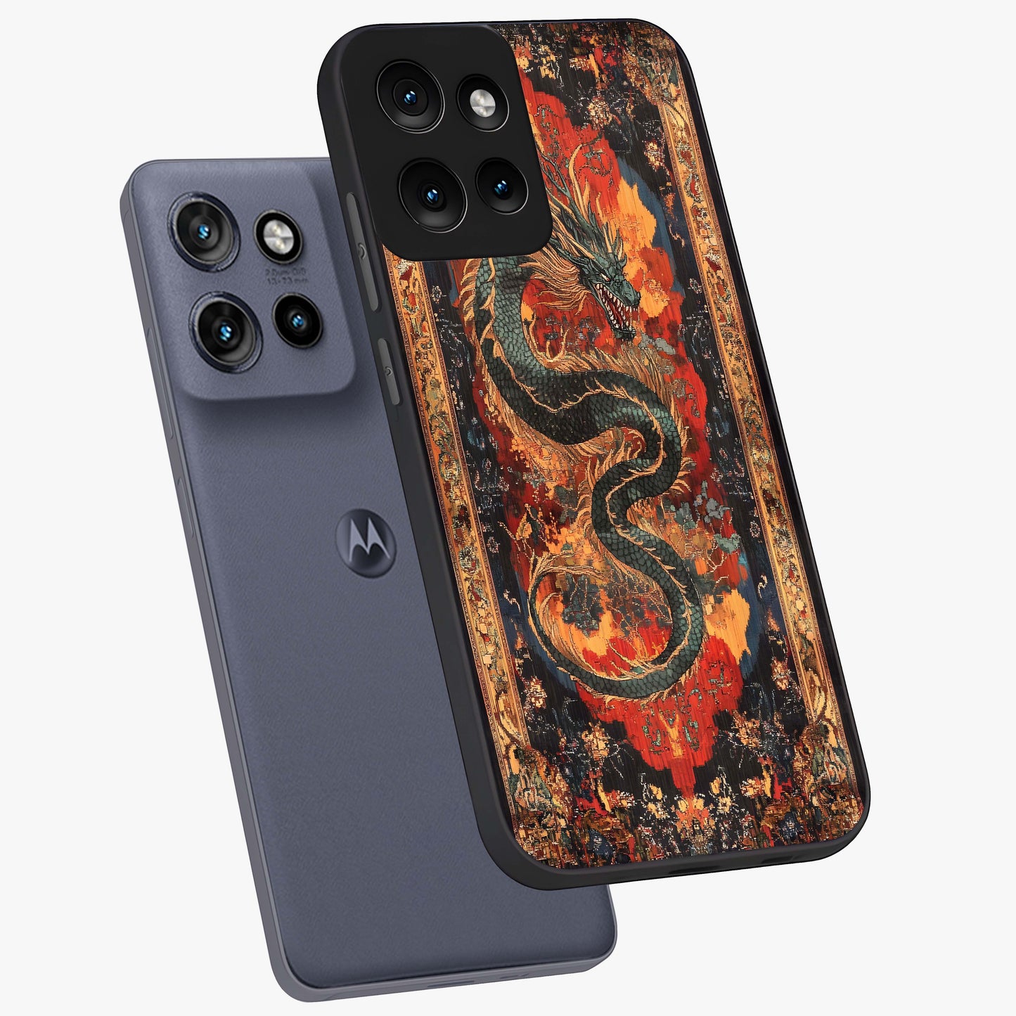 Inferno Dragon Soul Glass Case displayed in angled mockup highlighting powerful dragon illustration with inferno aesthetic.