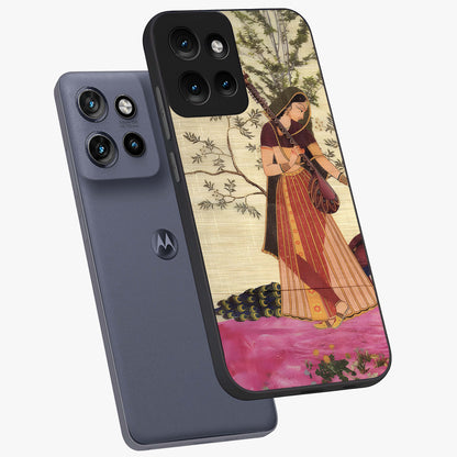 Lady With Veena Art Glass Case displayed in angled mockup highlighting graceful musical illustration with cultural artistic aesthetic.