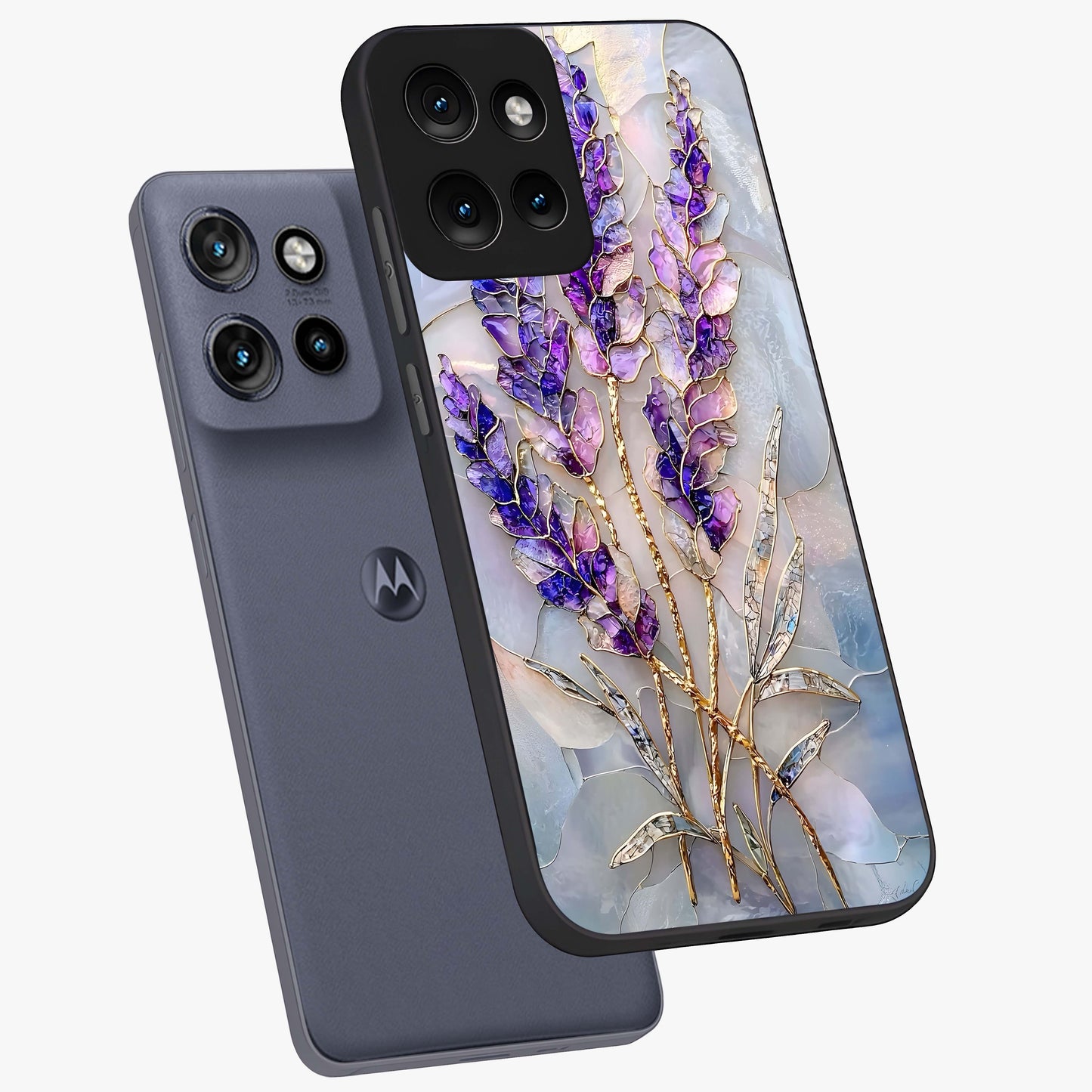Lavender Dream Glow Glass Case displayed in angled mockup highlighting dreamy purple glow design with soft artistic style.