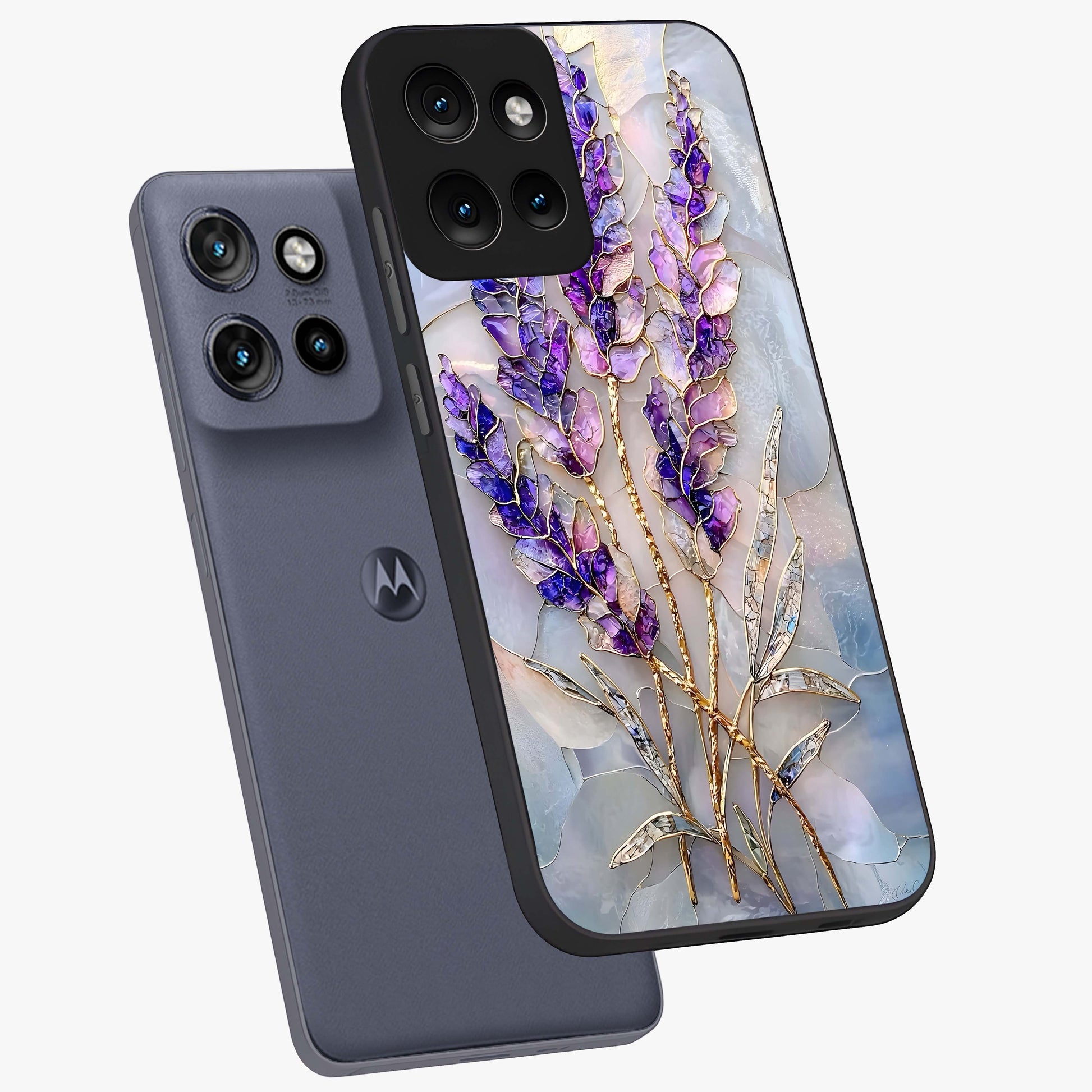 Lavender Dream Glow Glass Case displayed in angled mockup highlighting dreamy purple glow design with soft artistic style.