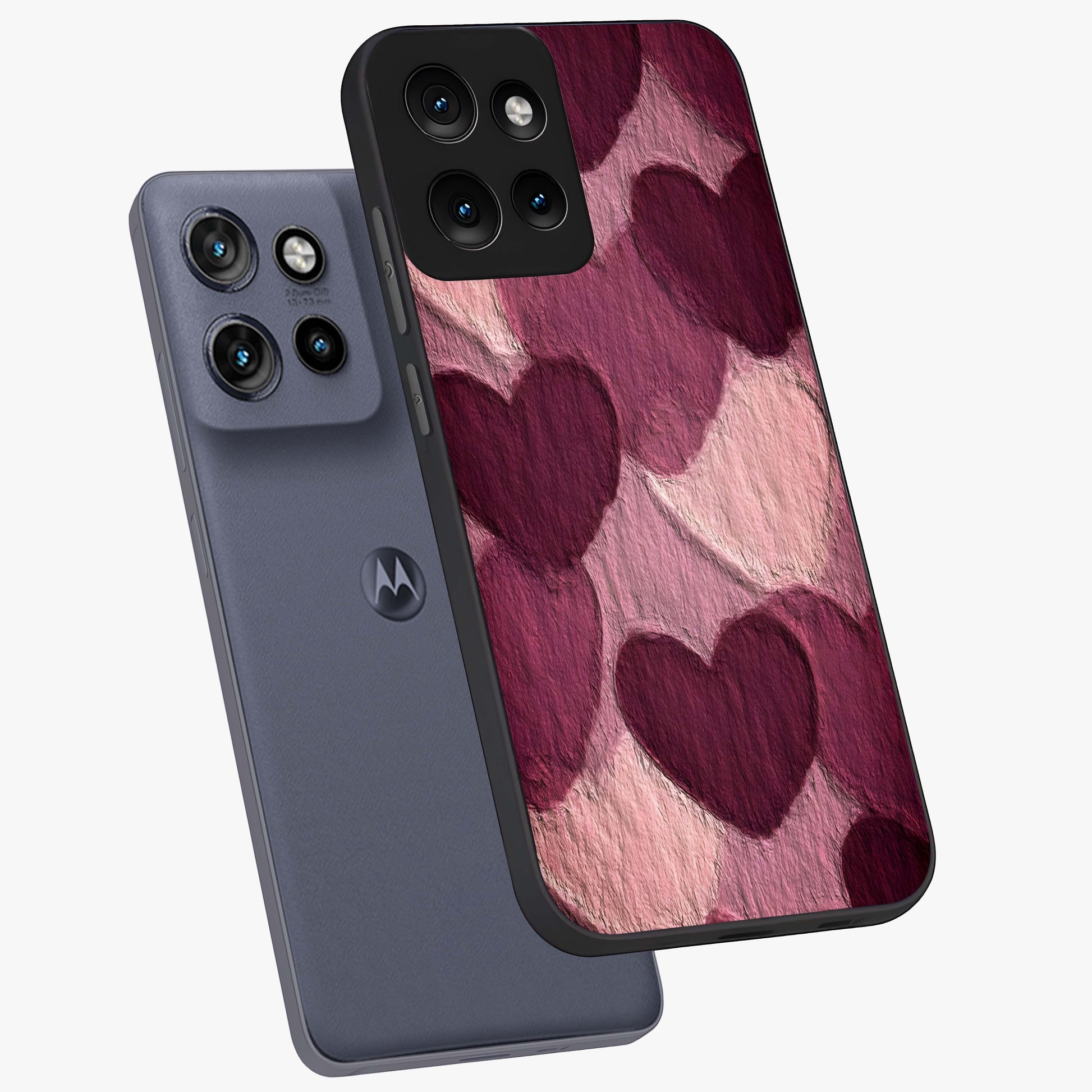 Layered Paper Hearts Glass Case displayed in angled mockup highlighting creative paper craft heart design with romantic aesthetic.