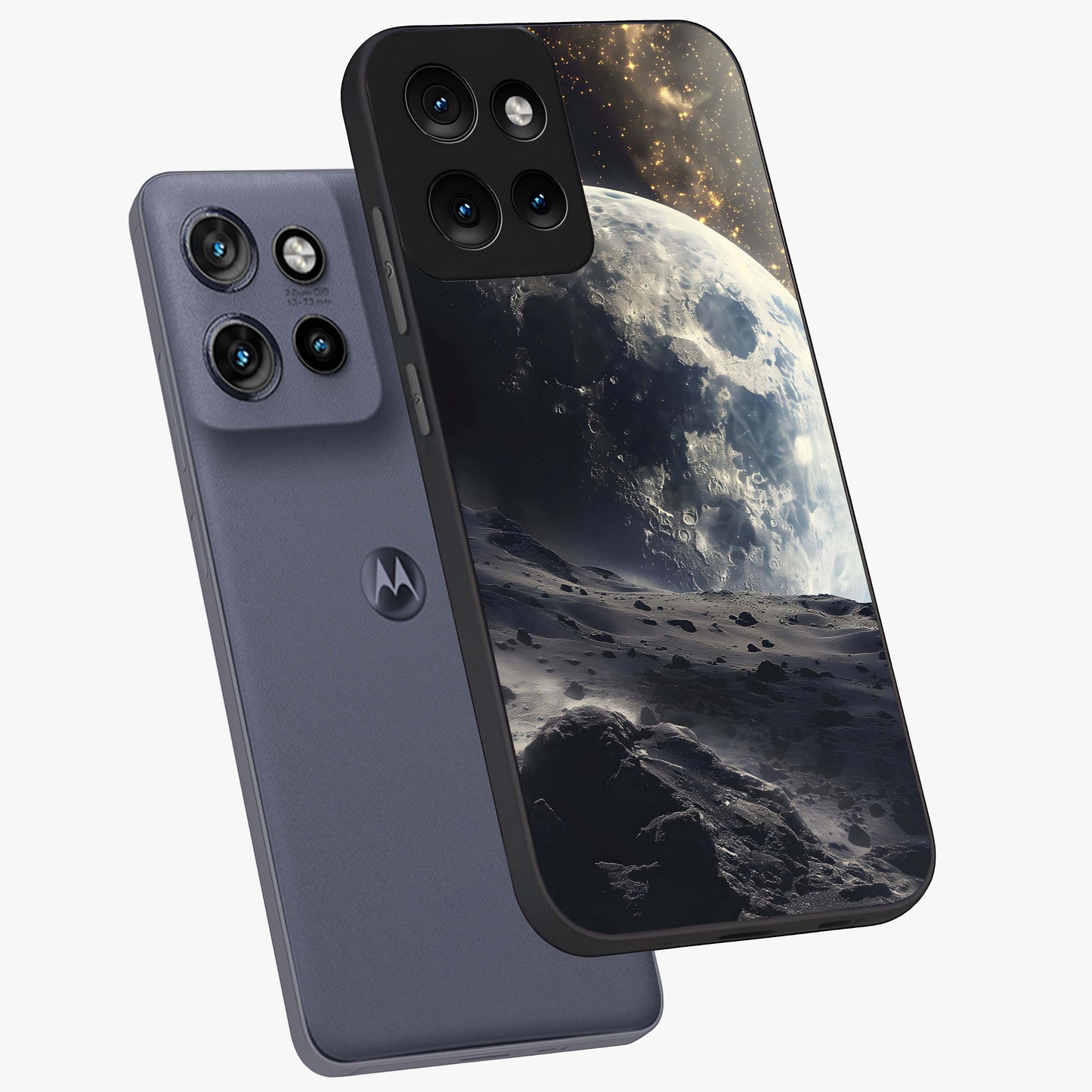 Lunar Horizon Glow Glass Case displayed in angled mockup highlighting celestial moon design with dreamy night aesthetic.