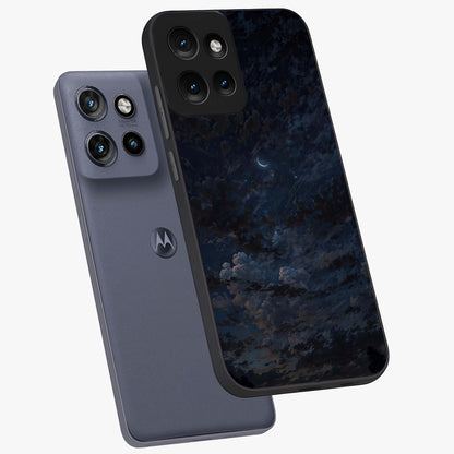 Lunar Veil Silence Glass Case displayed in angled mockup highlighting soft lunar design with peaceful celestial aesthetic.