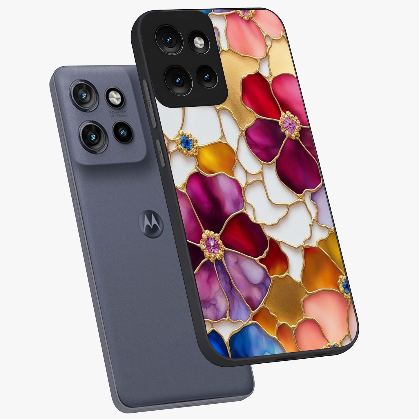 Marble Flower Pattern Glass Case displayed in angled mockup highlighting elegant marble floral design with modern aesthetic.