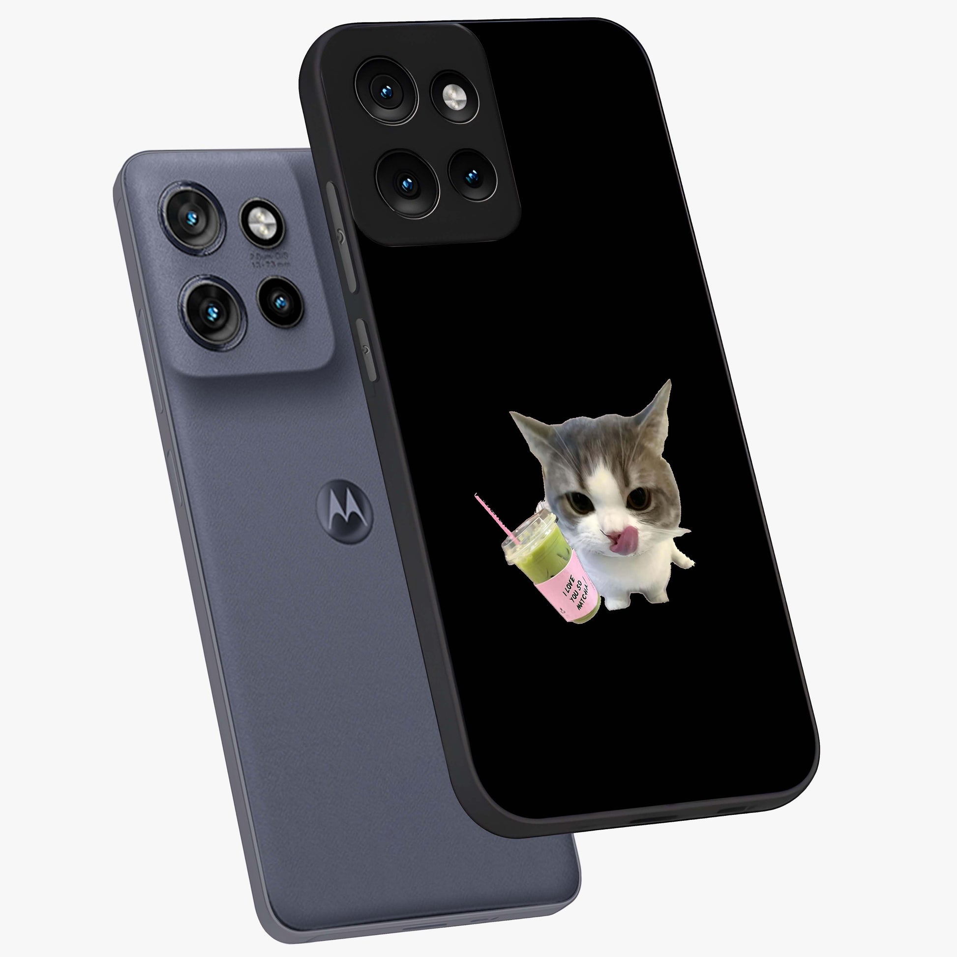 Matcha Cat Style Glass Case displayed in angled mockup highlighting playful feline design with pastel matcha aesthetic.