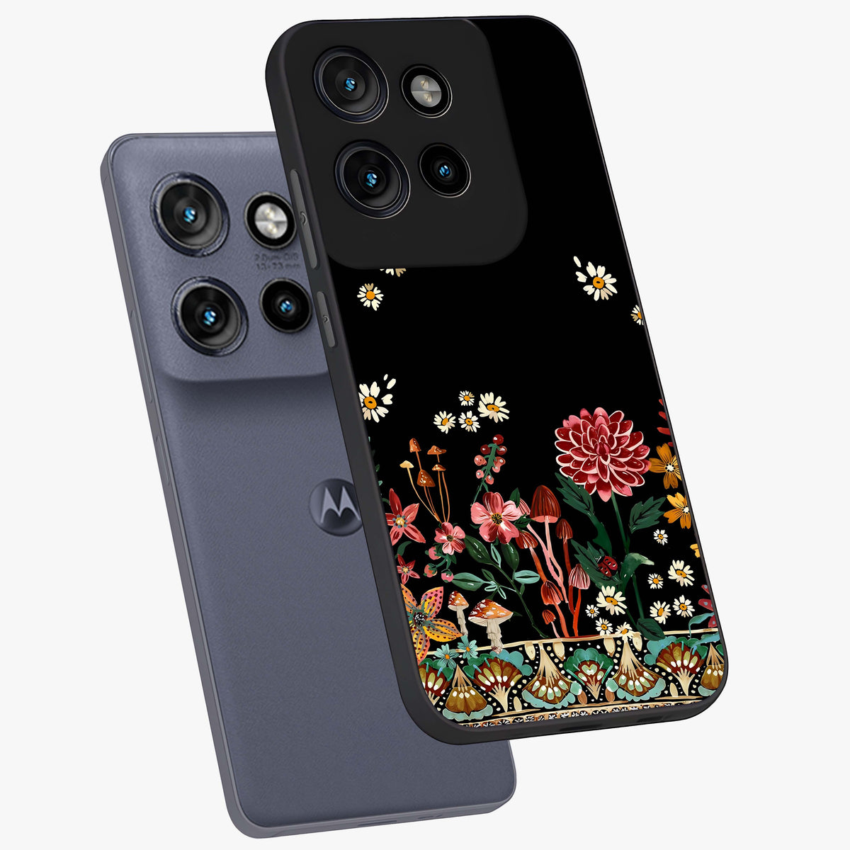 Midnight Bloom Pattern Glass Case displayed in angled mockup highlighting elegant flower design with midnight aesthetic style.