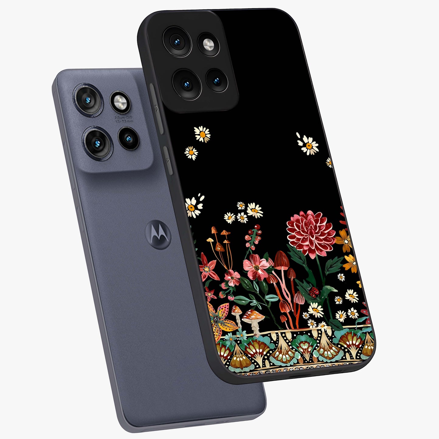 Midnight Bloom Pattern Glass Case displayed in angled mockup highlighting elegant flower design with midnight aesthetic style.
