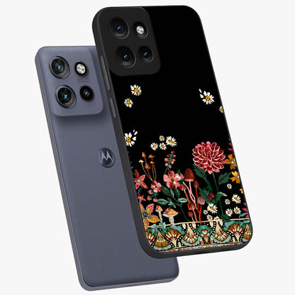 Midnight Bloom Pattern Glass Case displayed in angled mockup highlighting elegant flower design with midnight aesthetic style.