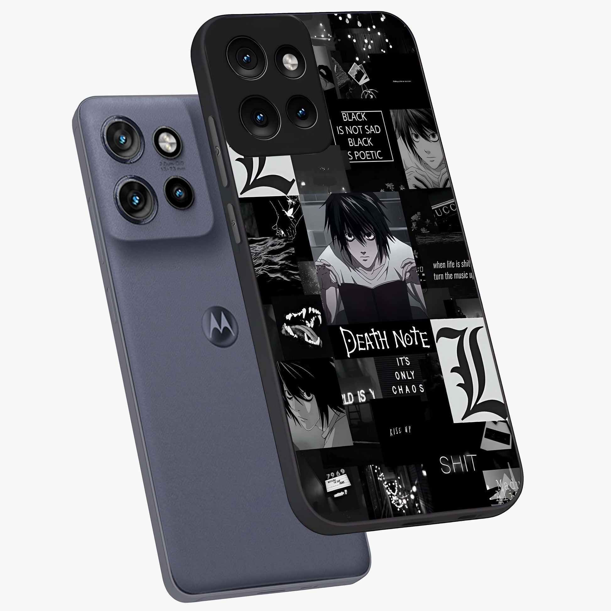 Midnight Chaos Mind Glass Case displayed in angled mockup highlighting chaotic artistic design with dramatic midnight aesthetic.