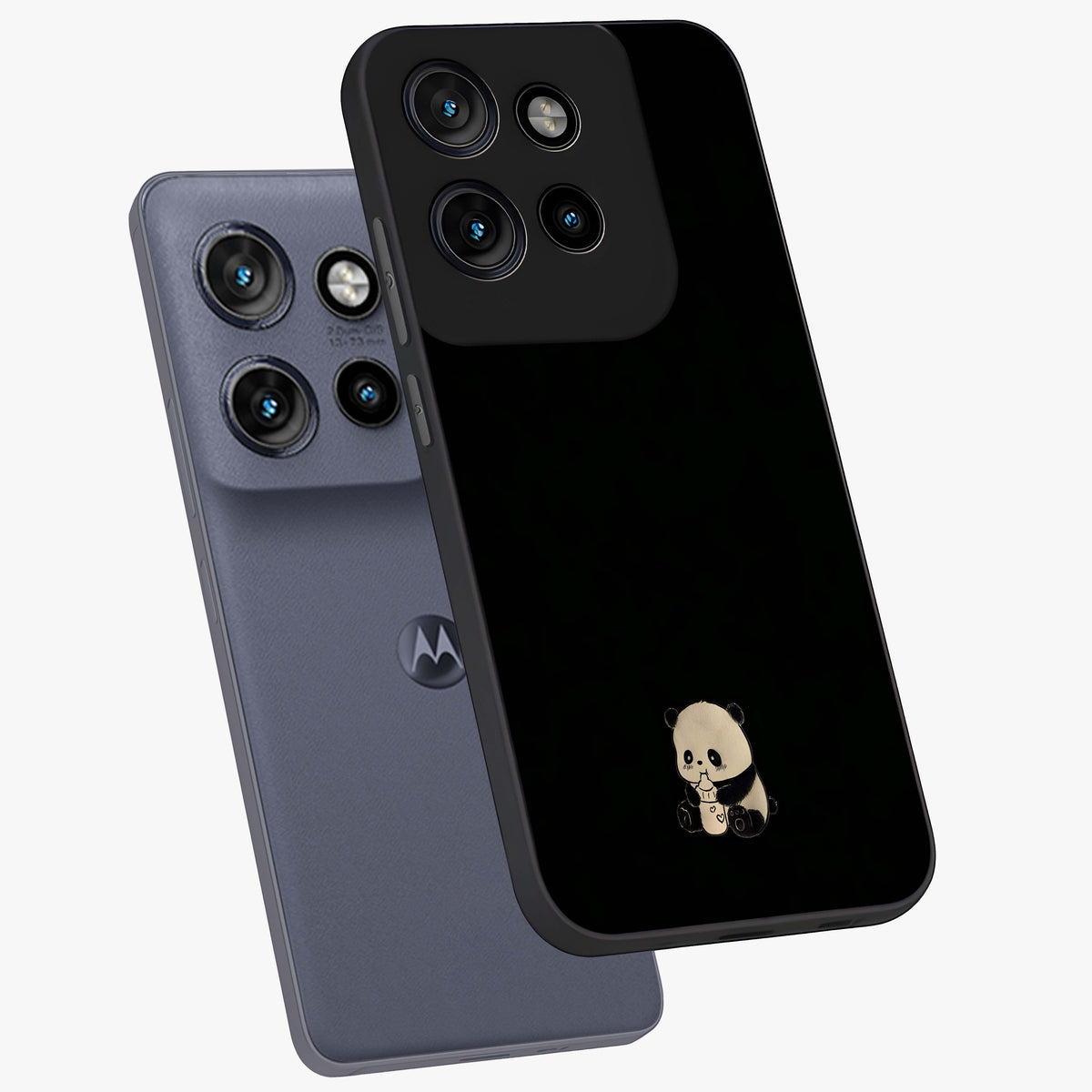 Midnight Panda Love Glass Case displayed in angled mockup highlighting adorable panda illustration with midnight aesthetic.