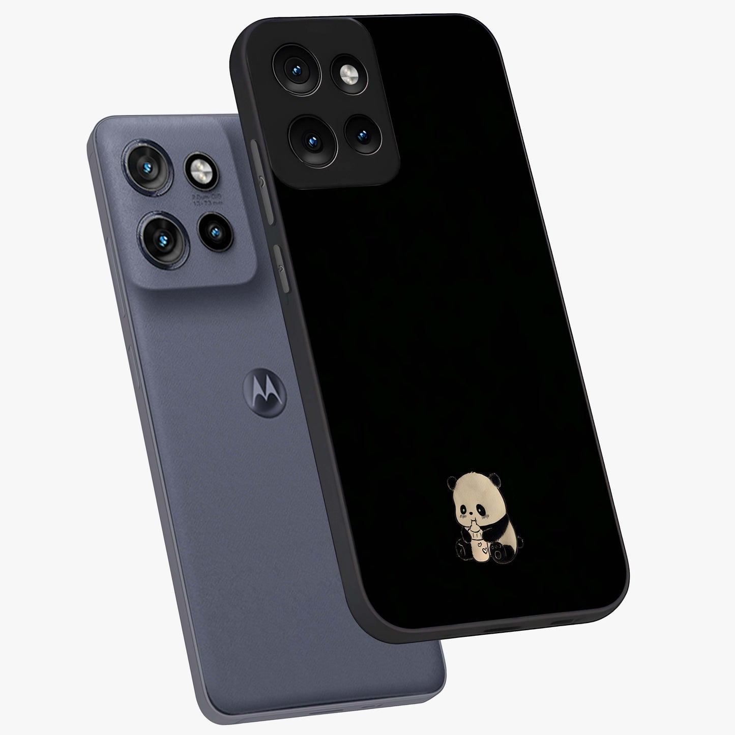 Midnight Panda Love Glass Case displayed in angled mockup highlighting adorable panda illustration with midnight aesthetic.