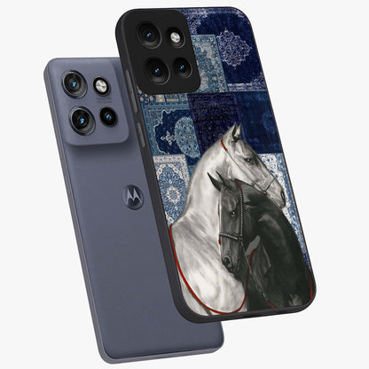 Midnight Stallion Blues Glass Case displayed in angled mockup highlighting powerful stallion illustration with deep midnight tones.