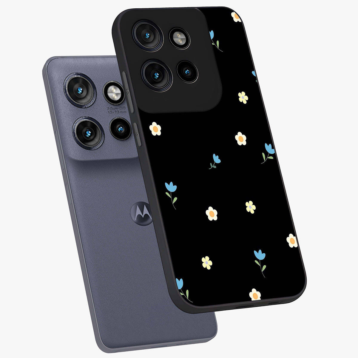 Minimal Petal Whispers Glass Case displayed in angled mockup highlighting delicate petal design with clean minimal aesthetic.
