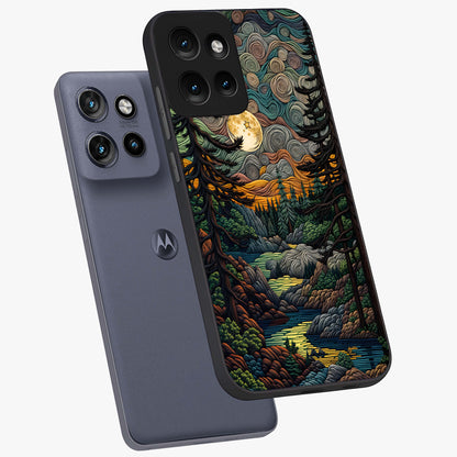 Moonlight Forest Dream Glass Case displayed in angled mockup highlighting dreamy forest design with glowing moon aesthetic.