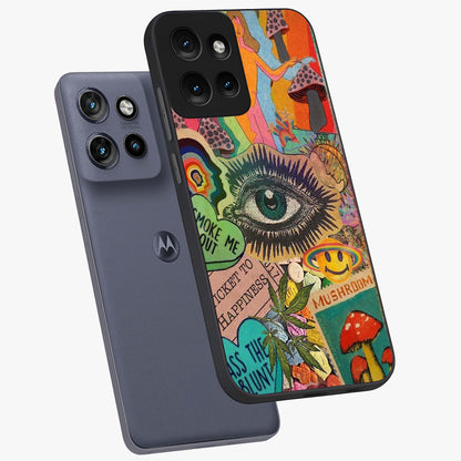 Mystic Eye Wonderland Glass Case displayed in angled mockup highlighting magical eye illustration with dreamy aesthetic.