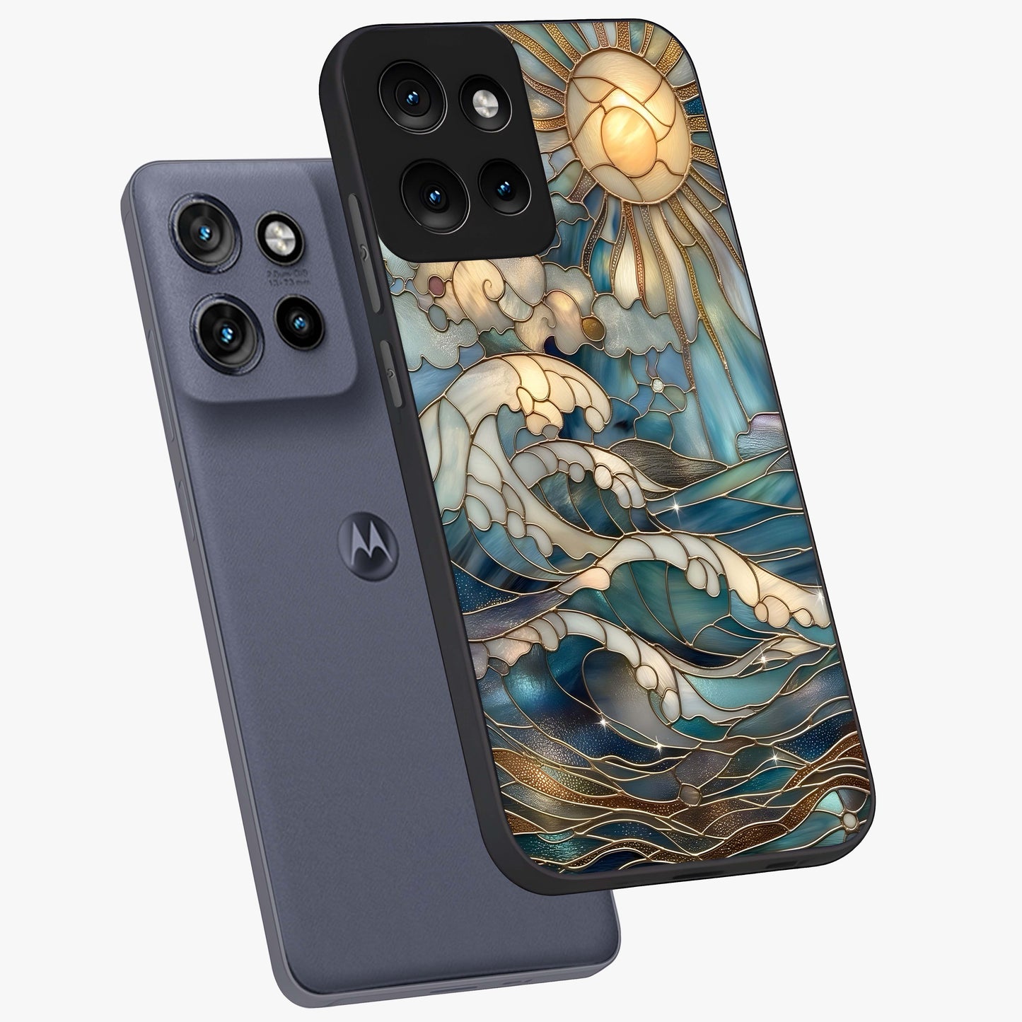 Oceanic Stained Printed Glass Case displayed in angled mockup highlighting colorful aquatic design with artistic aesthetic style.