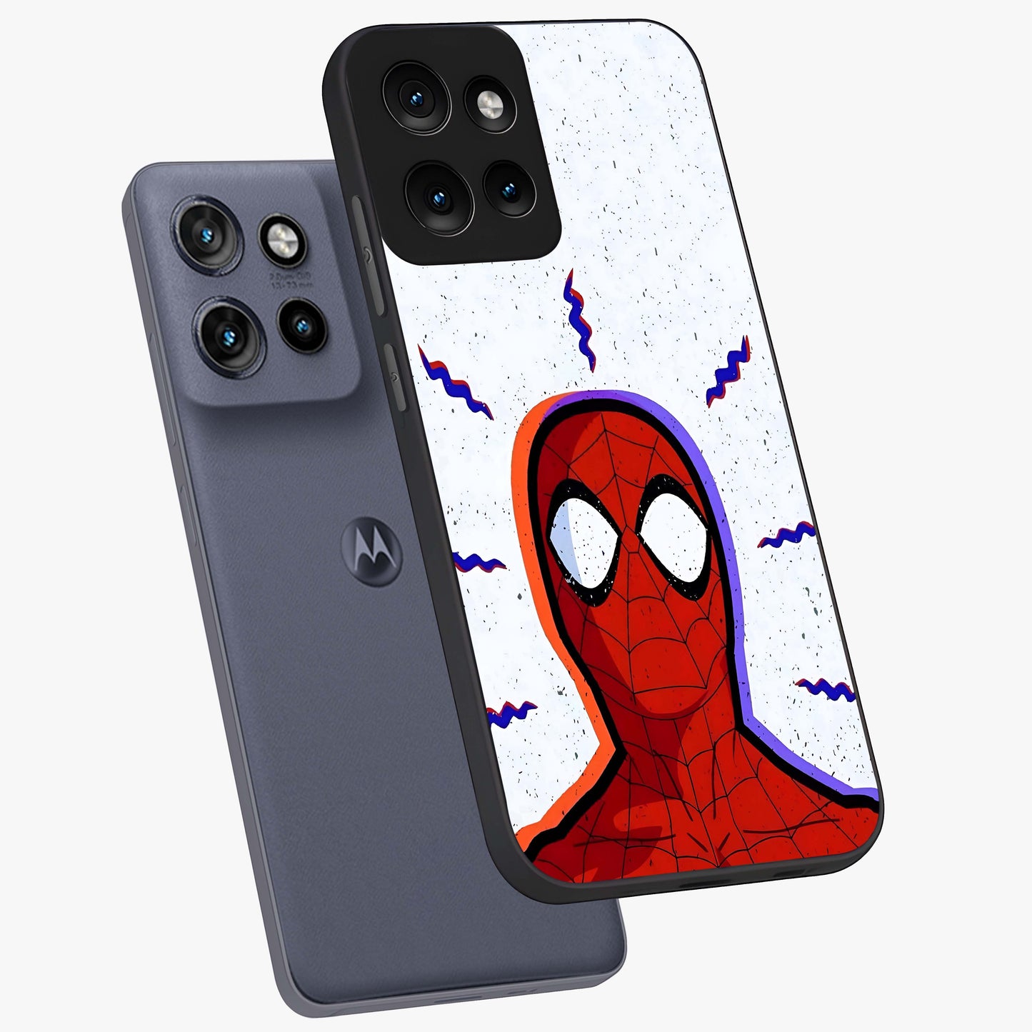 Omg Spiderman Glass Case displayed in angled mockup highlighting dynamic hero illustration with action comic aesthetic.