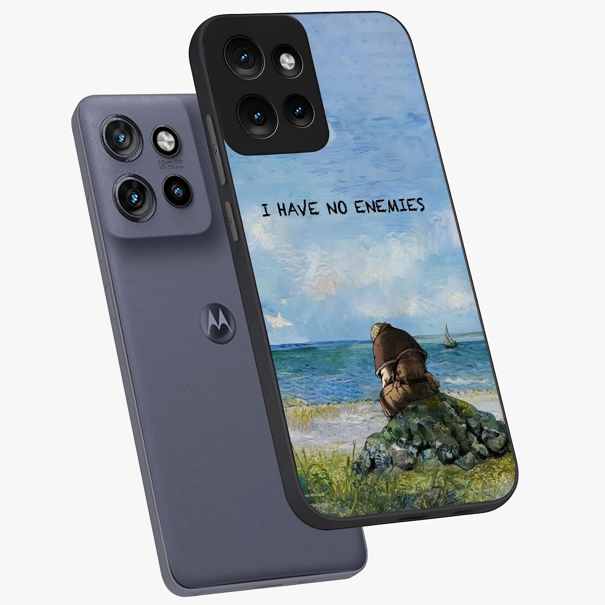 Peace Beyond War Glass Case displayed in angled mockup highlighting meaningful message design with artistic aesthetic style.
