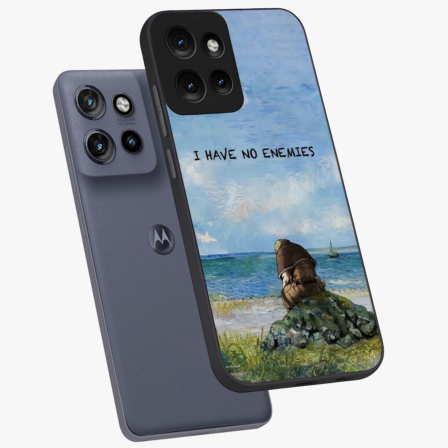 Peace Beyond War Glass Case displayed in angled mockup highlighting meaningful message design with artistic aesthetic style.