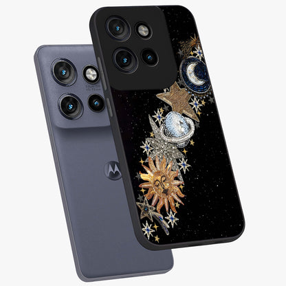 Pearls Universe Object Glass Case displayed in angled mockup highlighting celestial pearl design with dreamy aesthetic.