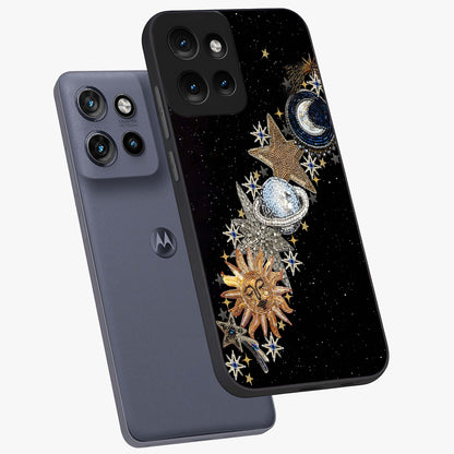 Pearls Universe Object Glass Case displayed in angled mockup highlighting celestial pearl design with dreamy aesthetic.