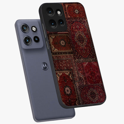 Persian Velvet Tale Glass Case displayed in angled mockup highlighting ornate textile inspired design with royal aesthetic.