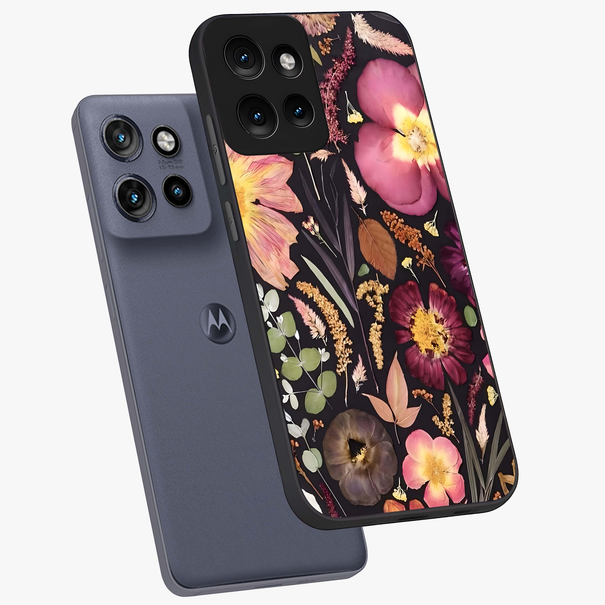 Petal Dream Tapestry Glass Case displayed in angled mockup highlighting decorative petal pattern with elegant botanical aesthetic.