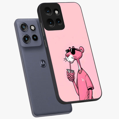 Pink Panther Glass Case displayed in angled mockup highlighting playful cartoon character design with vibrant pink aesthetic.