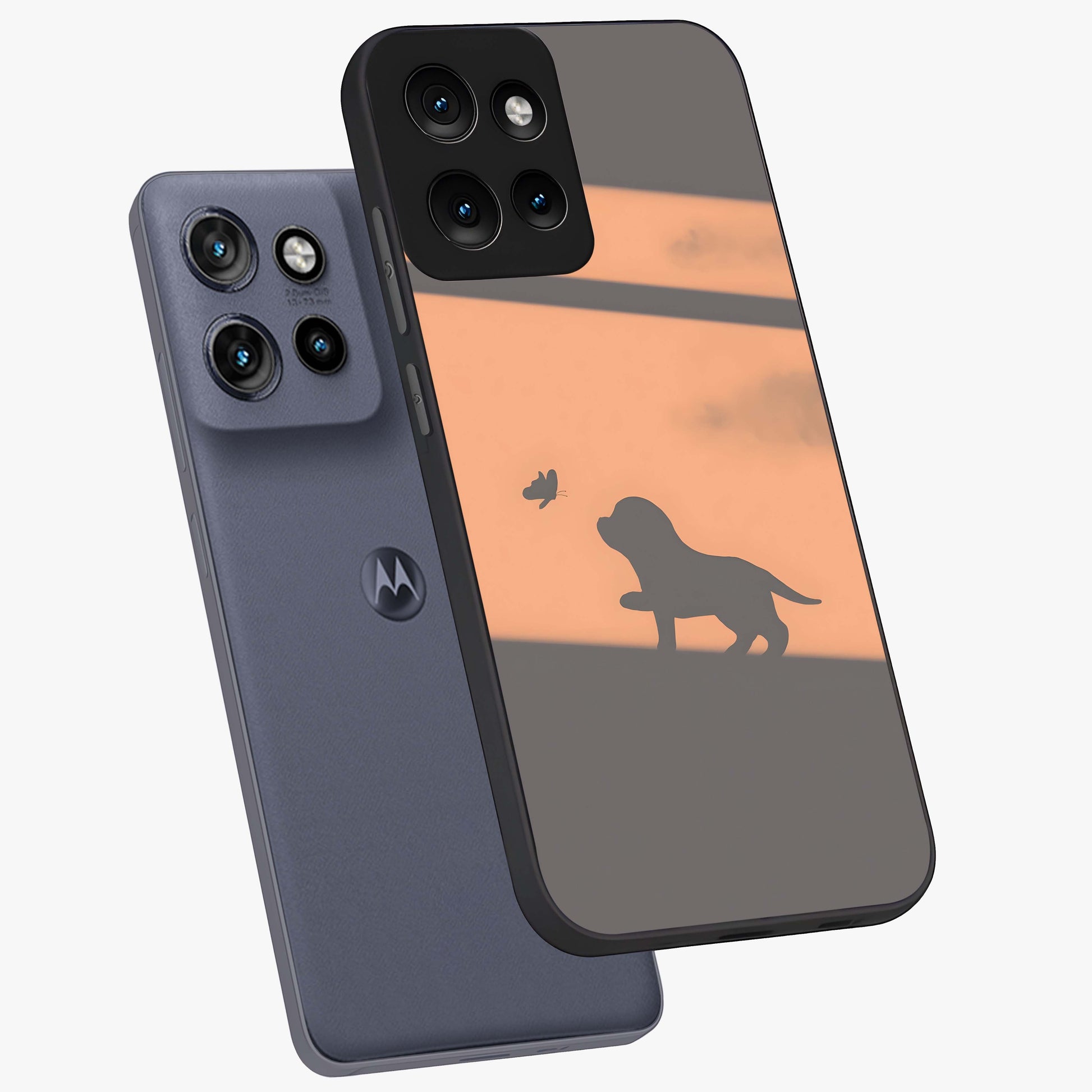 Puppy Shadow Art Glass Case displayed in angled mockup highlighting playful dog illustration with artistic shadow aesthetic.