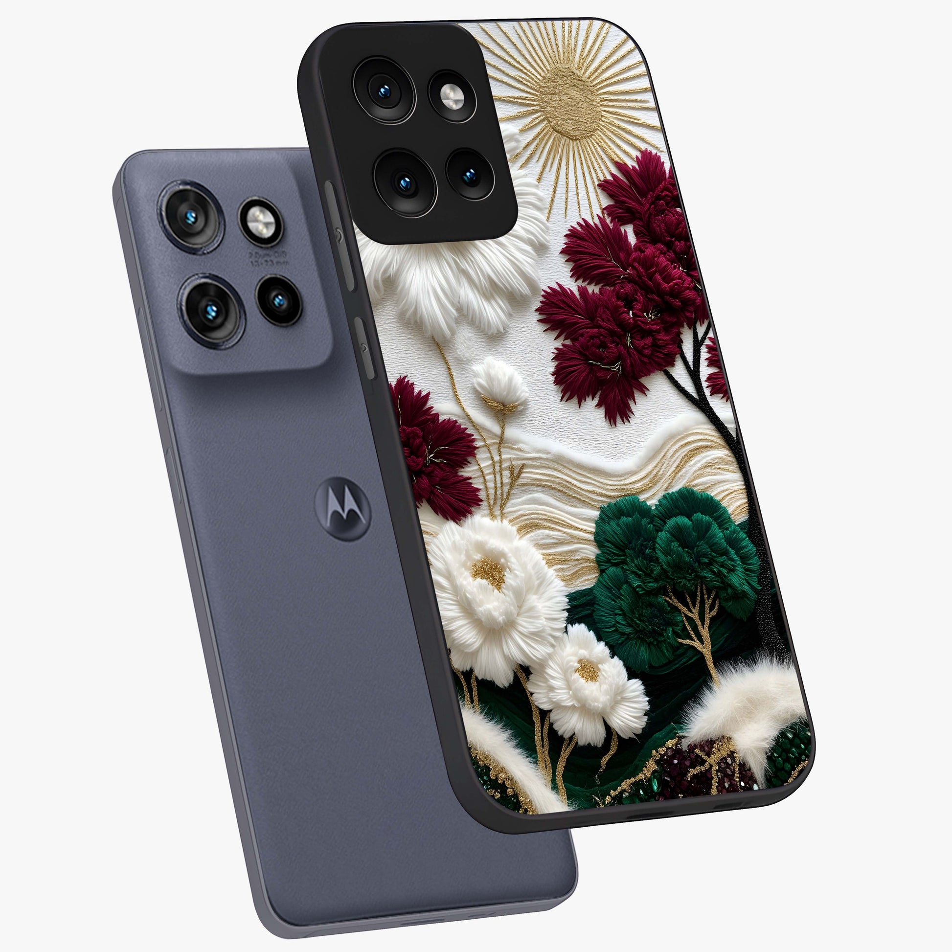Radiant Bloom Elegance Glass Case displayed in angled mockup highlighting graceful floral design with radiant aesthetic style.