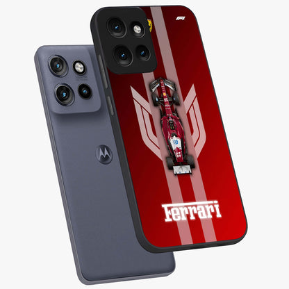 Red Ferrari F1 Vertical Glass Case displayed in angled mockup highlighting high speed racing design with bold automotive aesthetic.