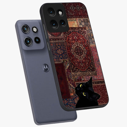Regal Magic Cat Apple Glass Case displayed in angled mockup highlighting whimsical feline design with fantasy aesthetic.