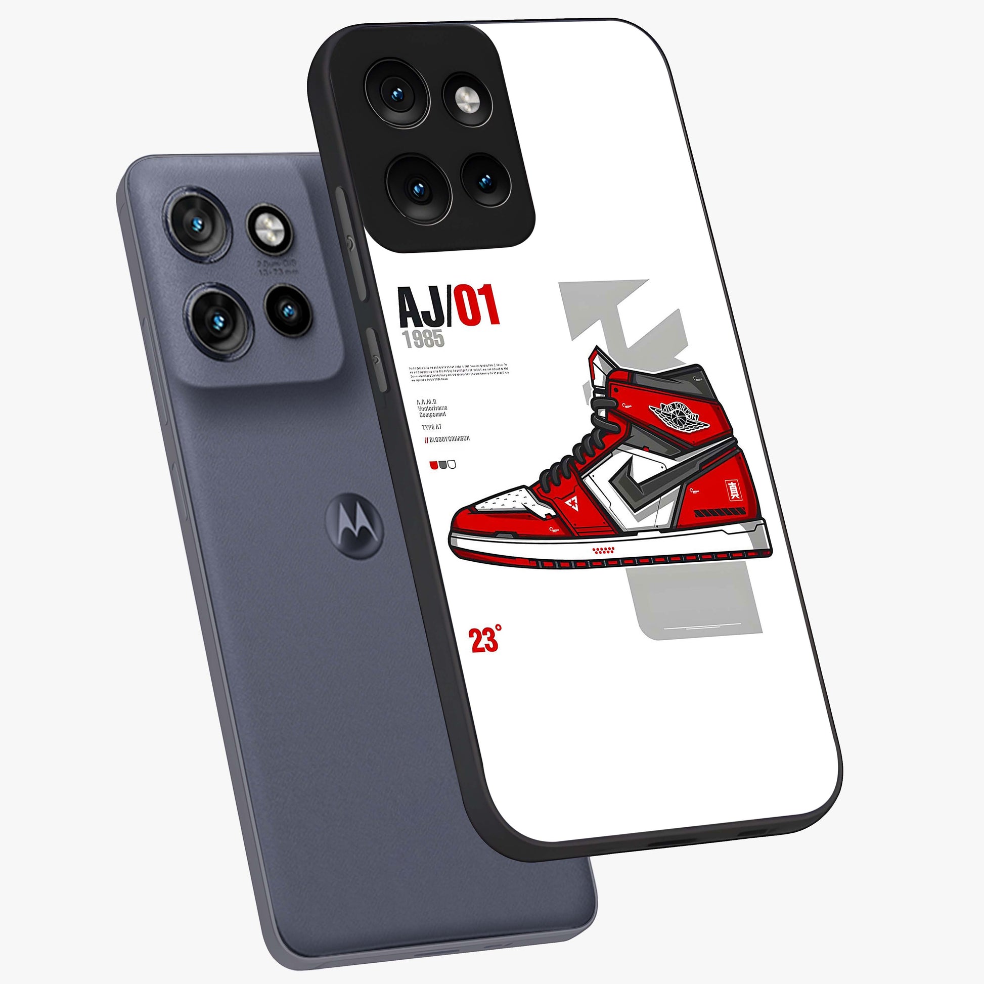 Retro Sneaker Blueprint Glass Case displayed in angled mockup highlighting detailed shoe design with sporty retro aesthetic.