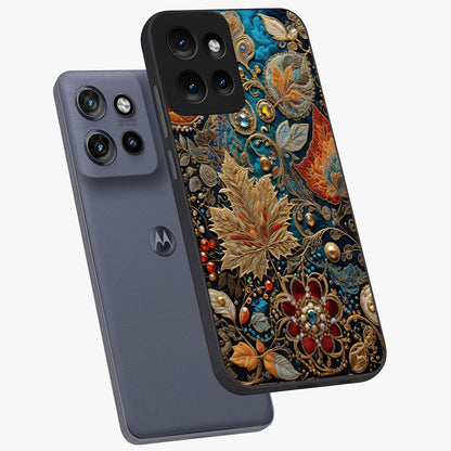 Royal Jewel Garden Glass Case displayed in angled mockup highlighting vibrant jewel inspired floral design with elegant aesthetic.