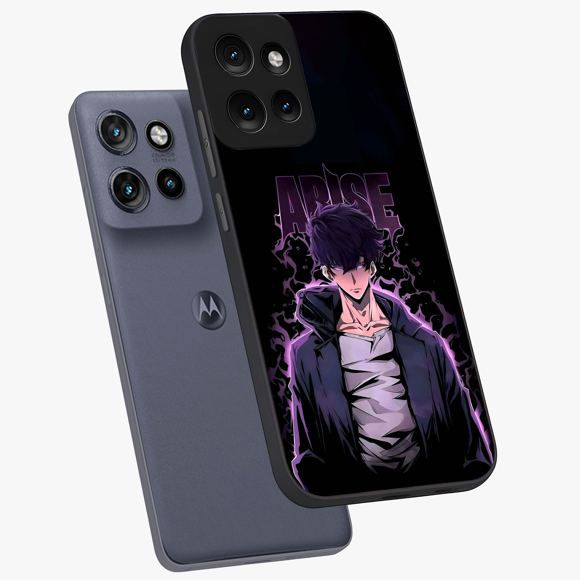 Shadow Monarch Awakening Glass Case displayed in angled mockup highlighting dramatic shadow warrior design with fantasy aesthetic.