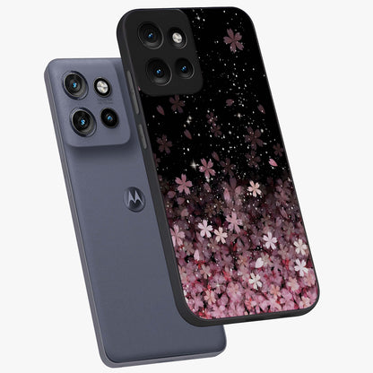 Small Starry Flowers Glass Case displayed in angled mockup highlighting tiny flower pattern with celestial aesthetic style.