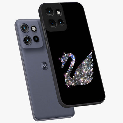 Starlit Swan Grace Glass Case displayed in angled mockup highlighting elegant swan illustration with dreamy celestial aesthetic.