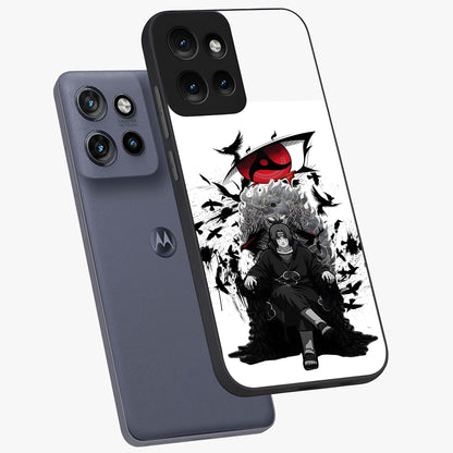 Uchiha Shadow Throne Glass Case displayed in angled mockup highlighting glowing aquatic design with celestial aesthetic.