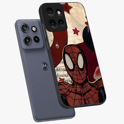 Web Warrior Vibes Glass Case displayed in angled mockup highlighting dynamic web design with comic style aesthetic.