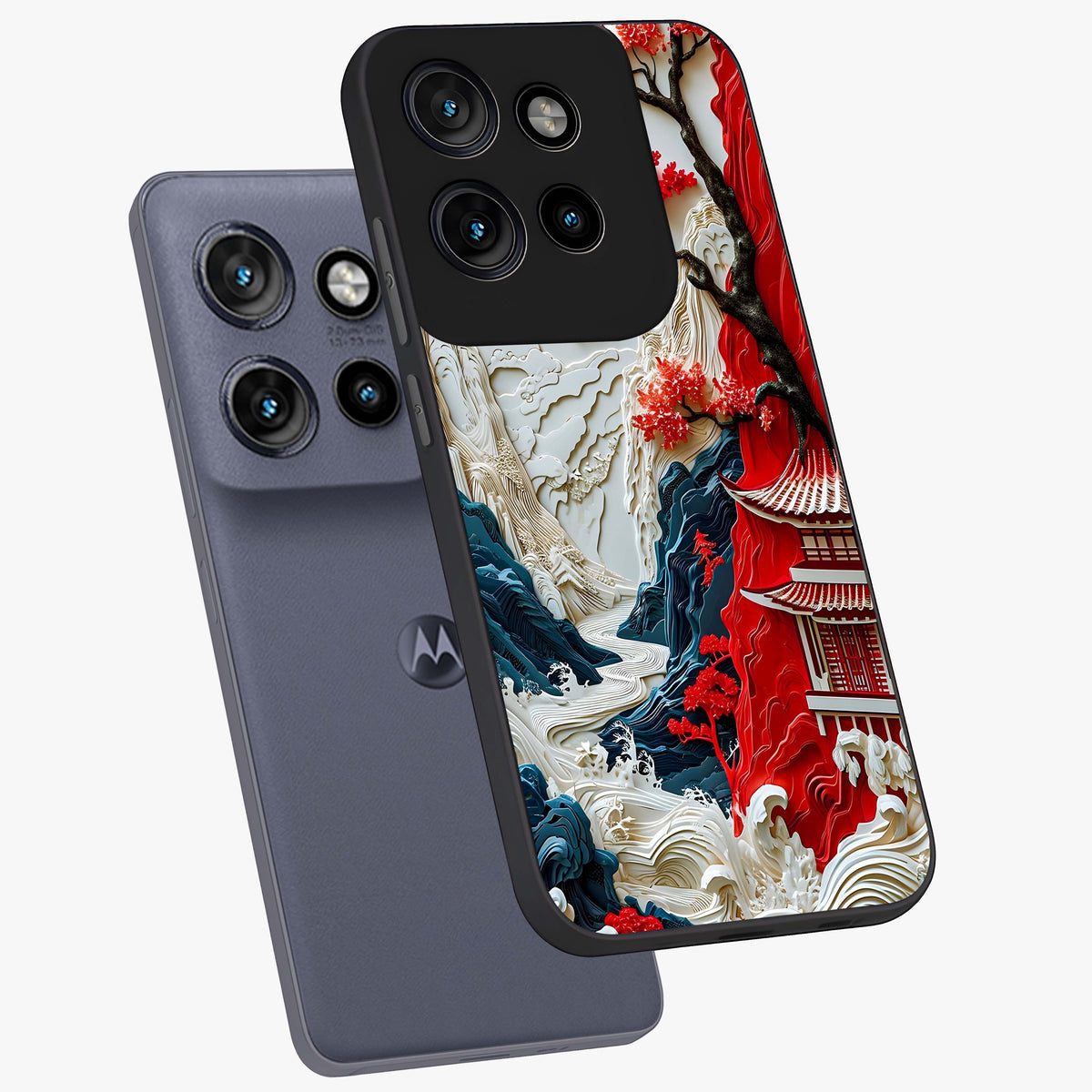 Whispers Of Sakura Waves Glass Case displayed in angled mockup highlighting flowing sakura design with soft floral aesthetic.