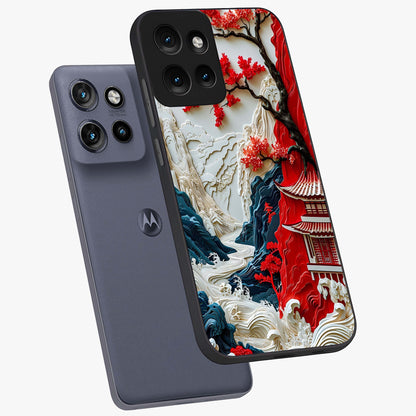 Whispers Of Sakura Waves Glass Case displayed in angled mockup highlighting flowing sakura design with soft floral aesthetic.