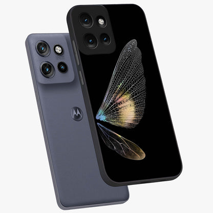 Whispers Of Wings Glass Case displayed in angled mockup highlighting soft feather design with celestial aesthetic style.