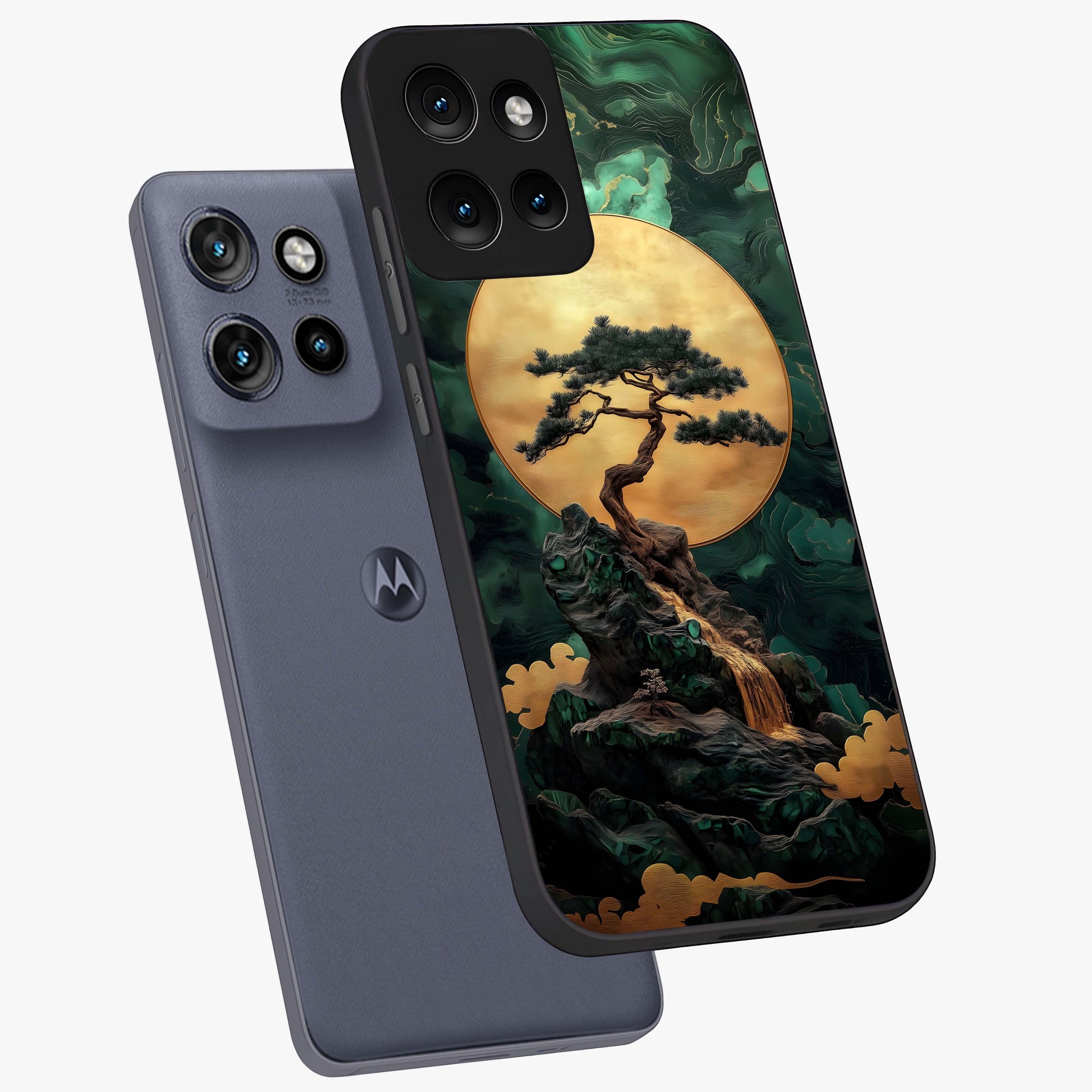 Zen Moon Rise Glass Case displayed in angled mockup highlighting peaceful lunar design with zen aesthetic style.
