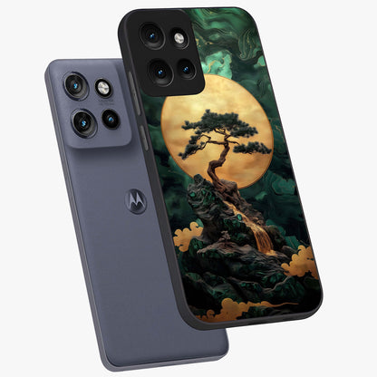 Zen Moon Rise Glass Case displayed in angled mockup highlighting peaceful lunar design with zen aesthetic style.