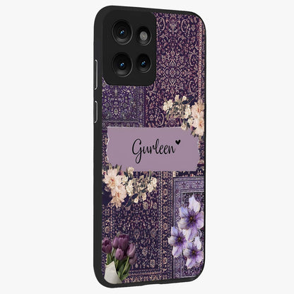Antique Floral Whisper Custom Name Glass Case upright view showcasing delicate floral artwork with custom name feature.