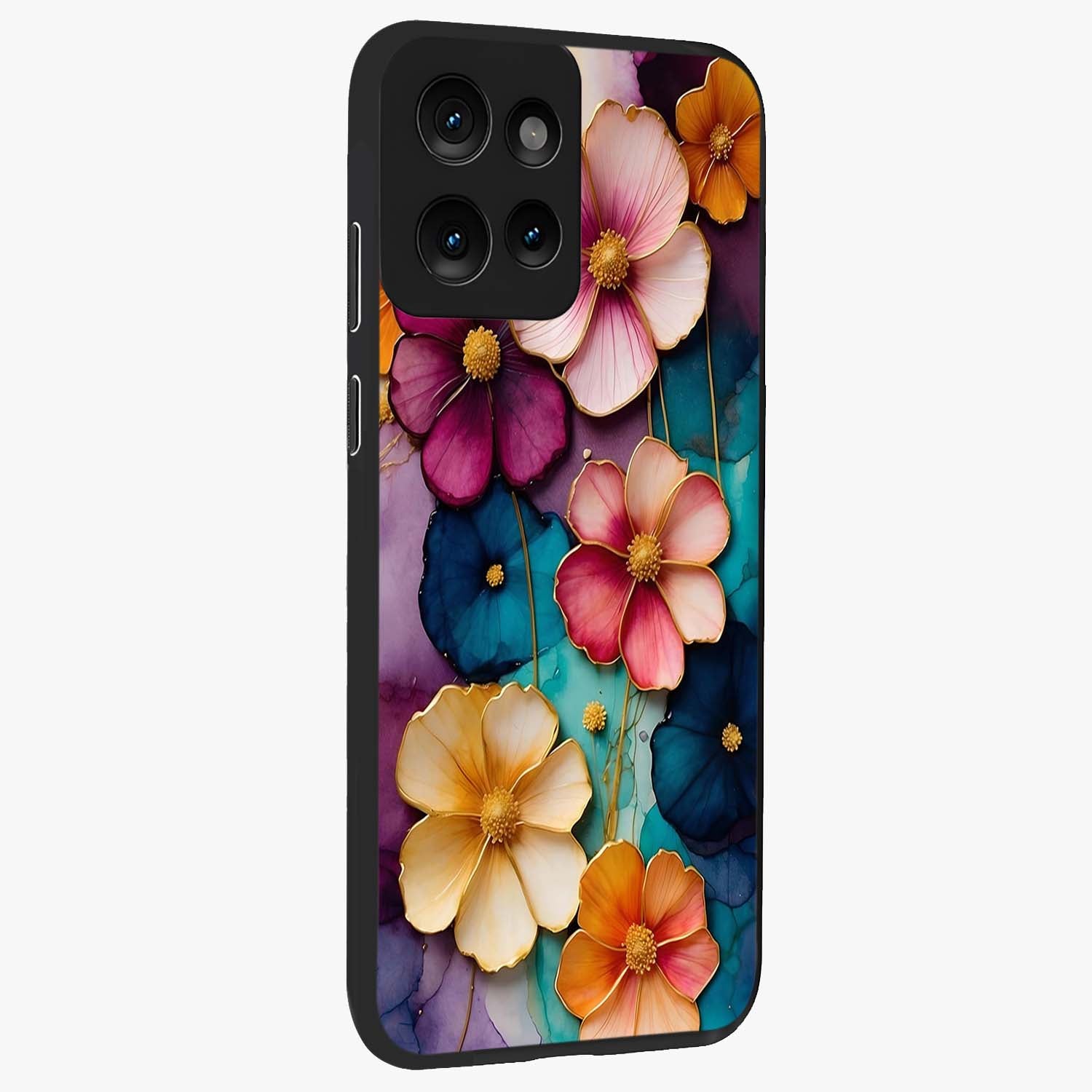 Artlyn Grace Flower Pattern Glass Case upright view showcasing graceful floral artwork with aesthetic botanical style.